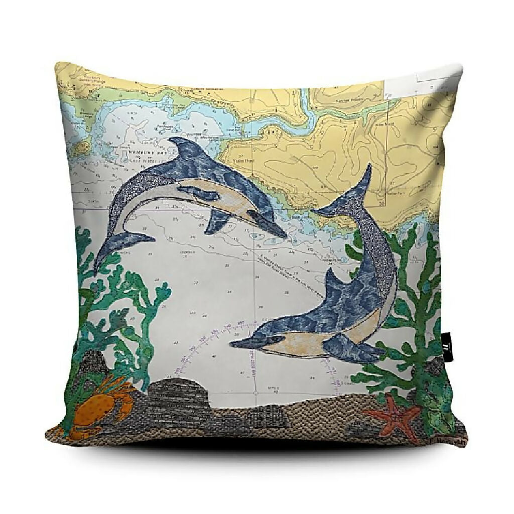 Dolphins at Yealm Head Devon Faux Suede Cushion