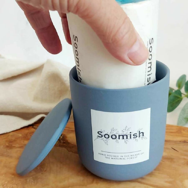 Refillable Candle Pot & Refill - Peacock Blue