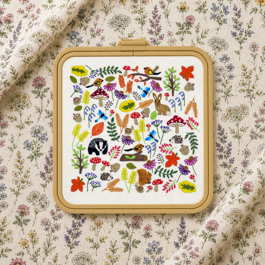 Walk in the Woods Modern Hand Embroidery Kit with Pre Printed Fabric and Colour Pattern