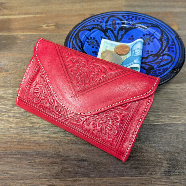 Small Leather Tri-Fold Purse Red