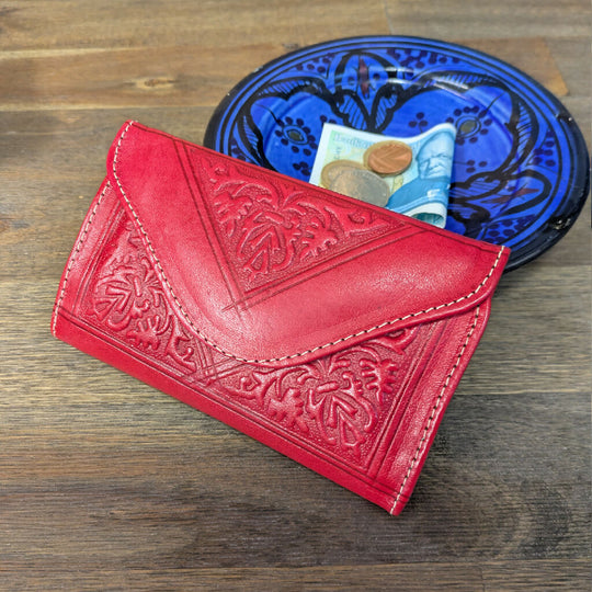Small Leather Tri-Fold Purse Red
