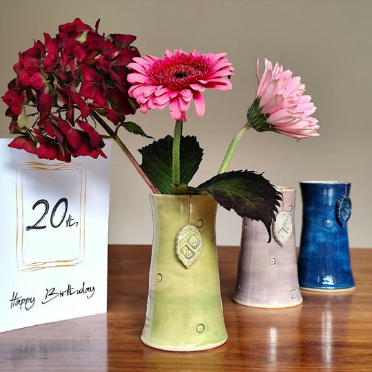 20th Birthday Anniversary Handmade Vase With Ceramic Tag