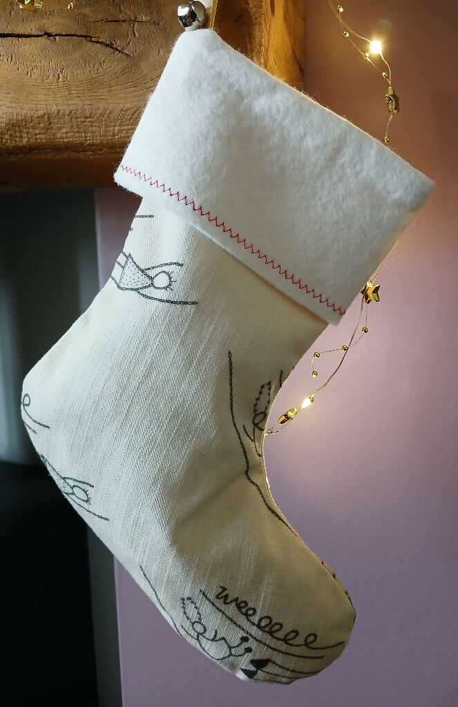 Small Linen Stocking (L) with Hand-Stitched Detail, Reverse