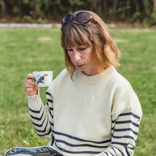 The Greylake - Breton Striped Knitted Jumper - Cream with Navy Stripes