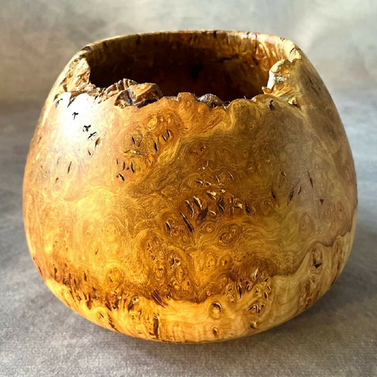 Mappa Burr Enclosed Vessel with Natural Live Edge Detailing | Sculptured Wood
