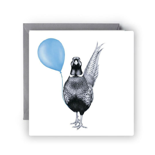 Fun Pheasant Blue Balloon Greeting Card