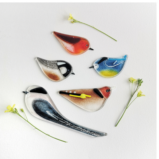 Gift Set, Five Hanging Glass Bird Decorations