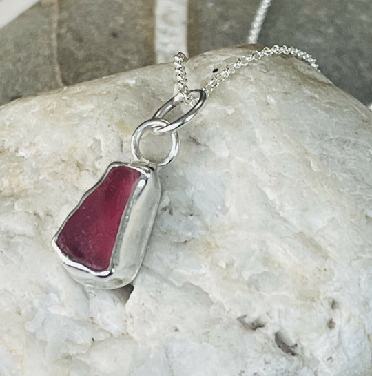Pinky Red Devon Sea Glass Sterling Silver Pendant