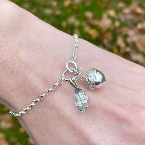 Silver Acorn and Oak Leaf Charm Bracelet