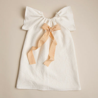 Organic Linen Girls Dress with Beige Ribbon