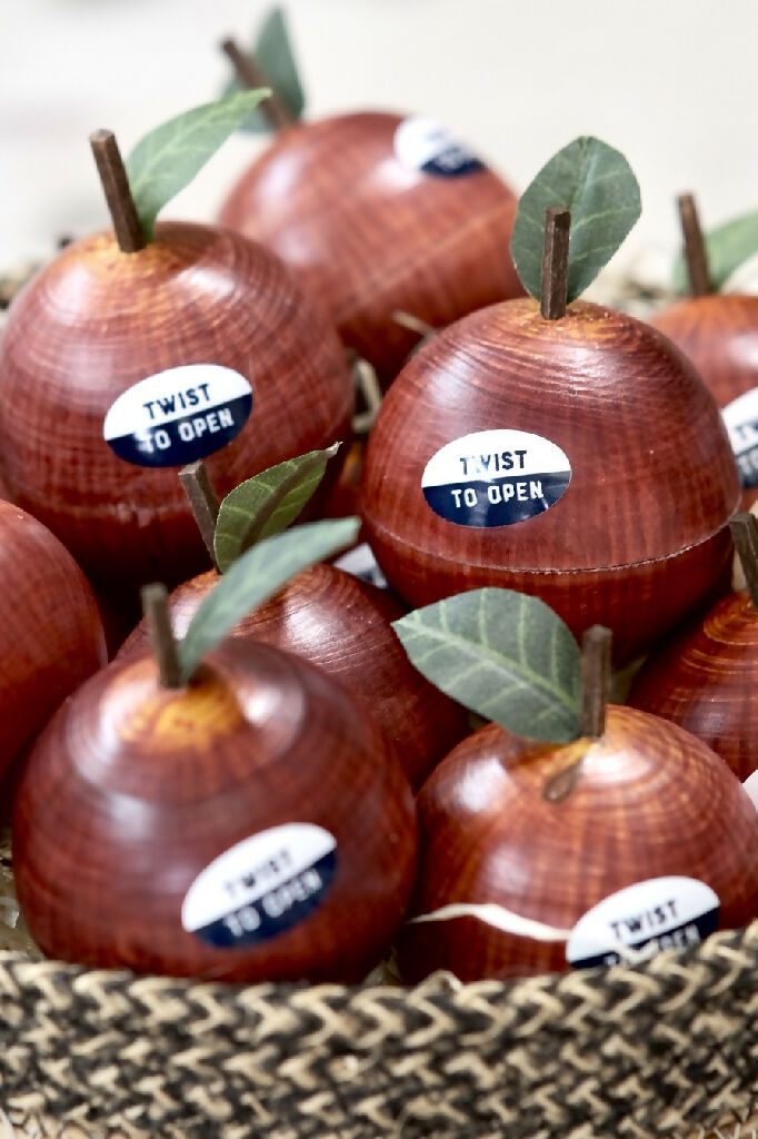 basket of hand painted wooden apples