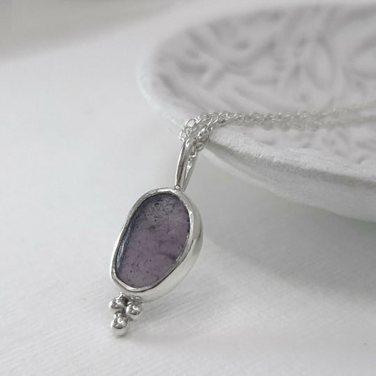 Amethyst Sea Glass & Silver Necklace