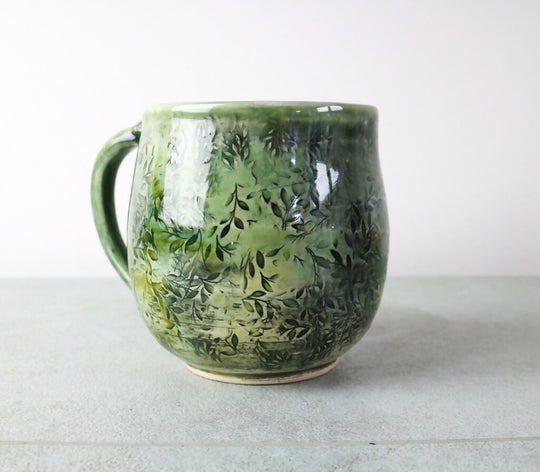 Ceramic Mug in Green Leaf Design