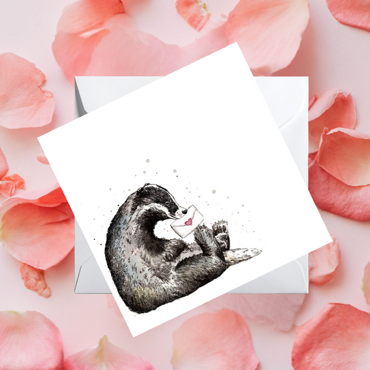 Watercolour Badger Love Card – Wildlife Greeting Card