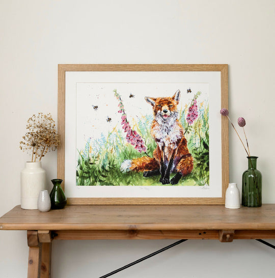 Fox & Foxgloves Limited Edition Print 'Bee Happy' | Jina Gelder Illustration