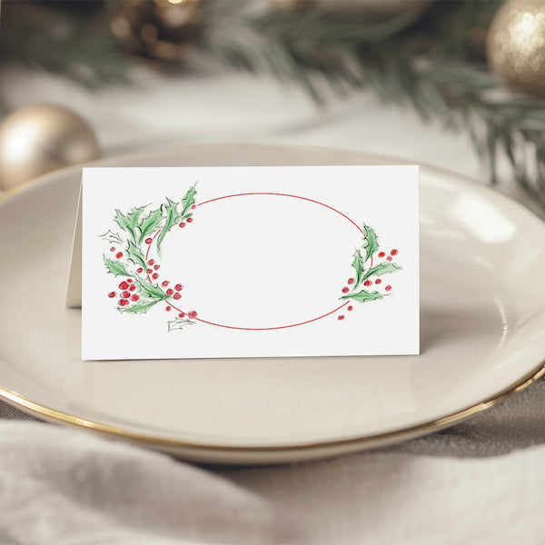 Christmas 'Holly' Tent Folded Place Card Settings Pack Of Eight