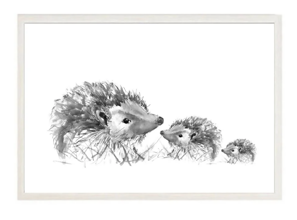 Limited Edition Embellished Canvas Print of the Spike Family of Hedgehogs