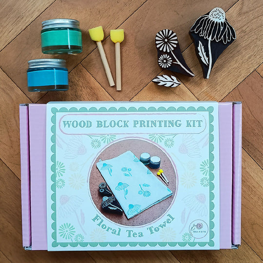 Floral tea towel wood block printing kit