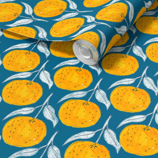 Clementine Country Blue Sustainable Wallpaper