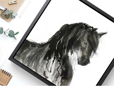 Limited Edition Hand Embellished Canvas Print Nero the Friesian Horse