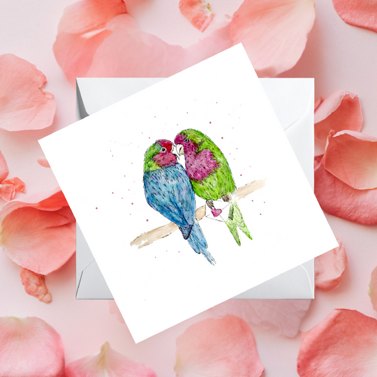 Watercolour Lovebirds Love Card – Wildlife Greeting Card