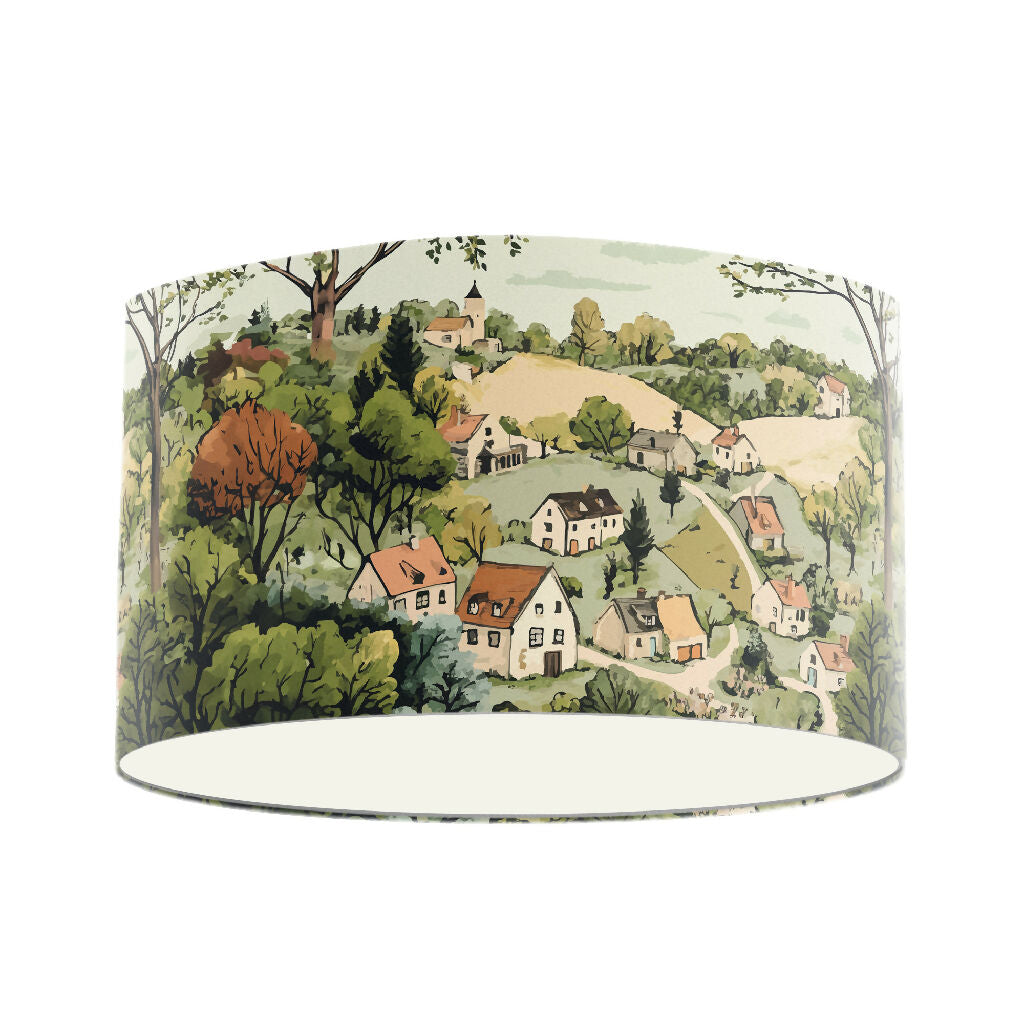 landscape houses farm countryside illustration lampshade handmade lampshade cath kitson style print pendant hanging ceiling lightshade