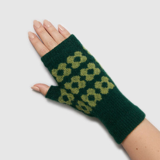 Mabel Sheppard Daisy Flower Fingerless Wool Mittens - Made in Scotland