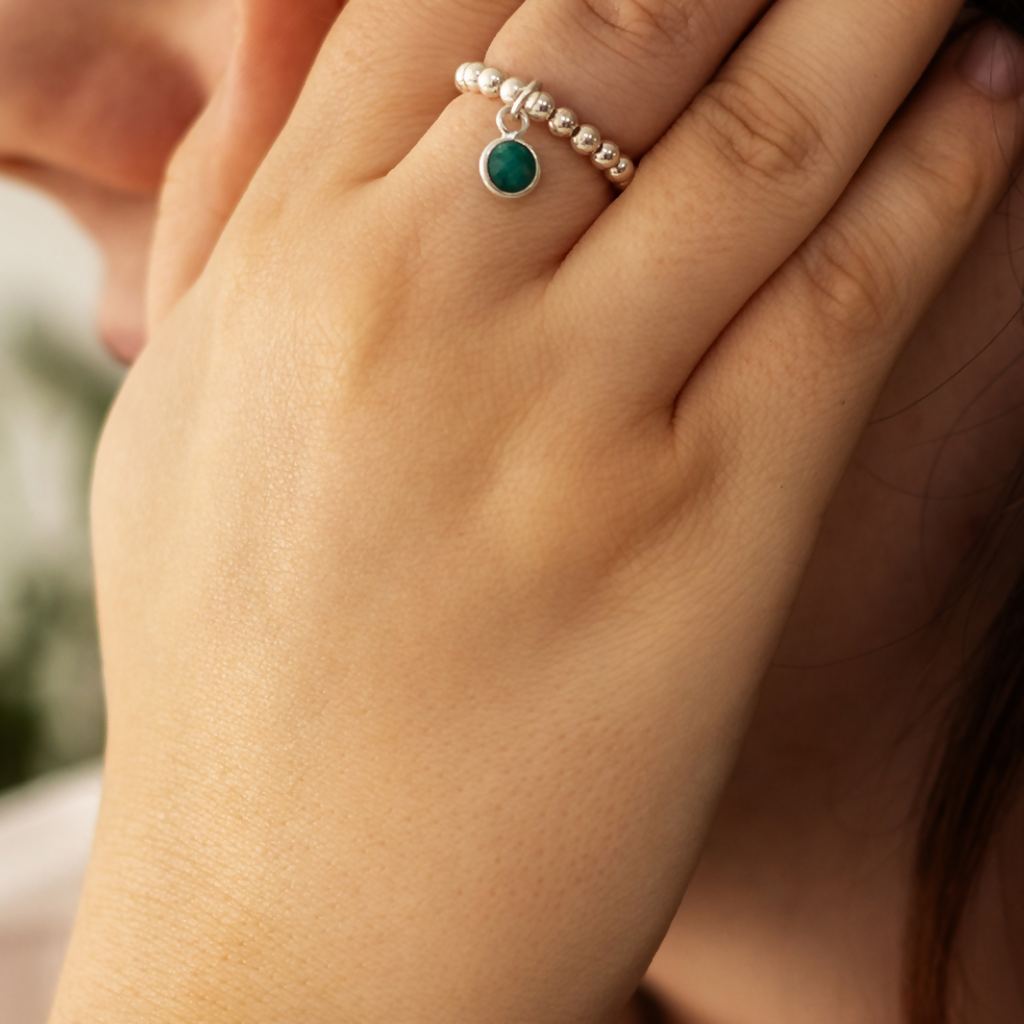 Emerald Sterling Silver Birthstone Ring