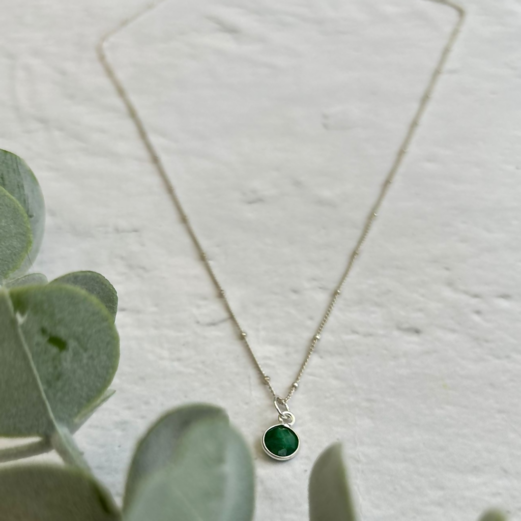 Emerald Sterling Silver Birthstone Necklace