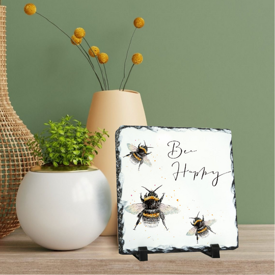 Rock Slate Ornament Bee Happy