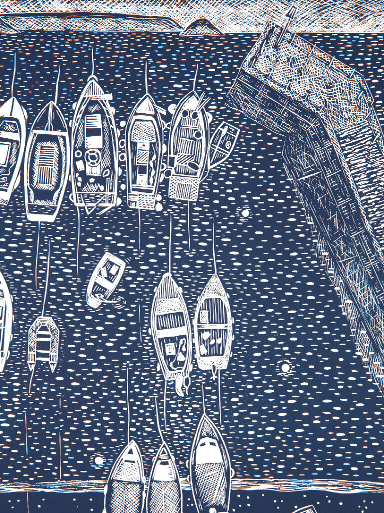 End of the Day, Portscatho Harbour, Limited Edition Lino Print