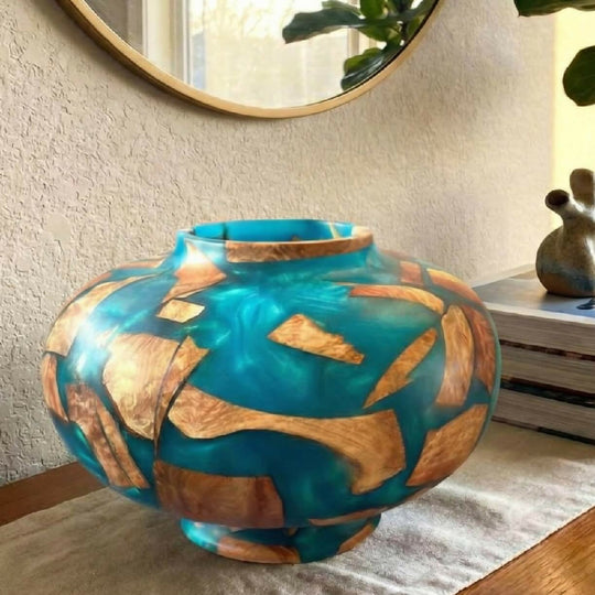Mallee Burr & Turquoise Resin Hollow Form (160mm) | Hand Turned Wood Art