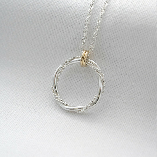 Silver & Gold Entwined Ring Necklace