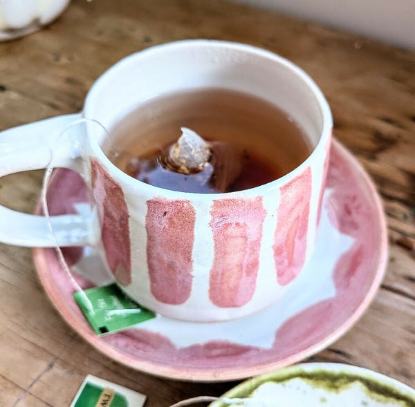 TEA CUP & SAUCER - Moss & Blossom Stripes