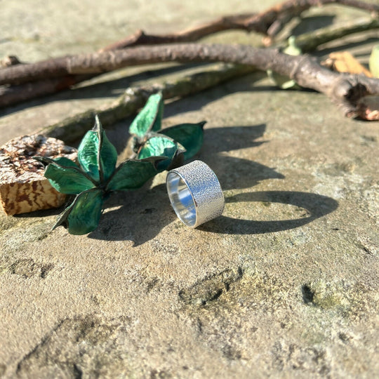 Handmade Sterling Silver Wide Band Ring with Textured Finish