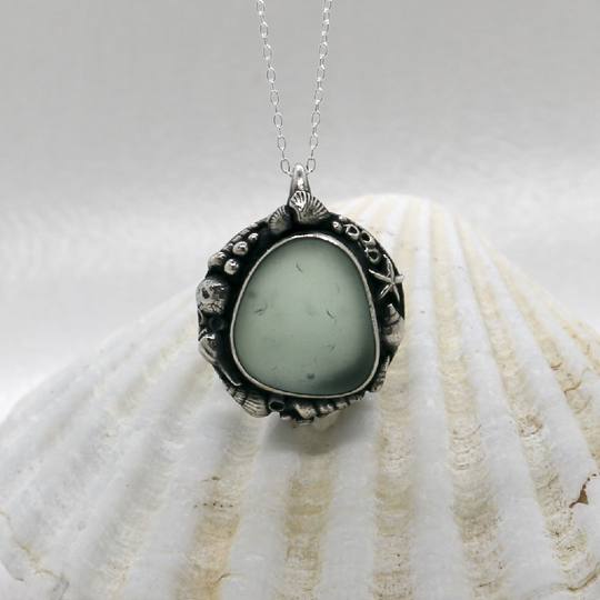 Silver and Sea Glass Rockpool Necklace