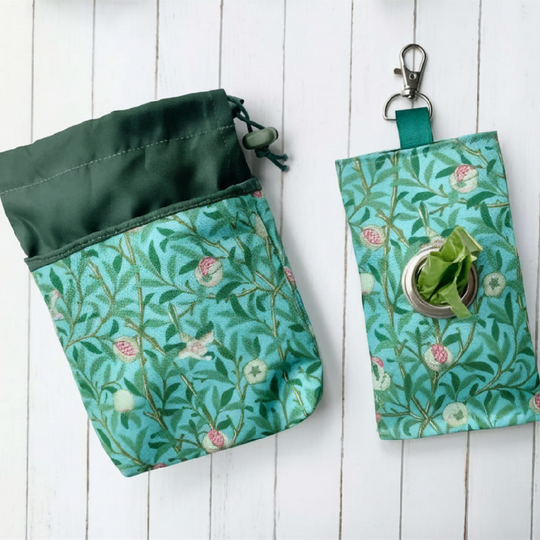 William Morris Bird & Pomegranate Treat Pouch & Poo Bag Pouch Gift Set – Duck Egg