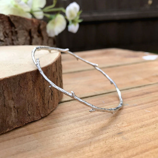 Narrow Silver Twig Bangle