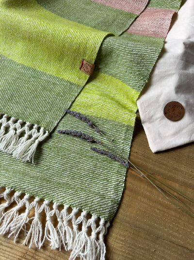 Green and Taupe Striped Lightweight British Wool Regular Scarf