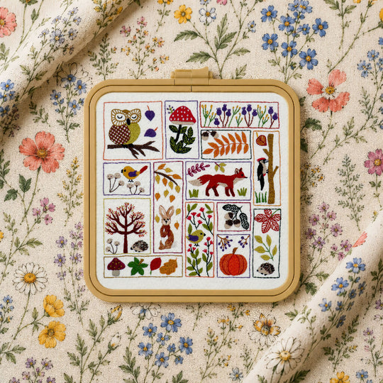 Autumn Splendour Hand Embroidery Kit with Pre Printed Fabric and Colour Pattern