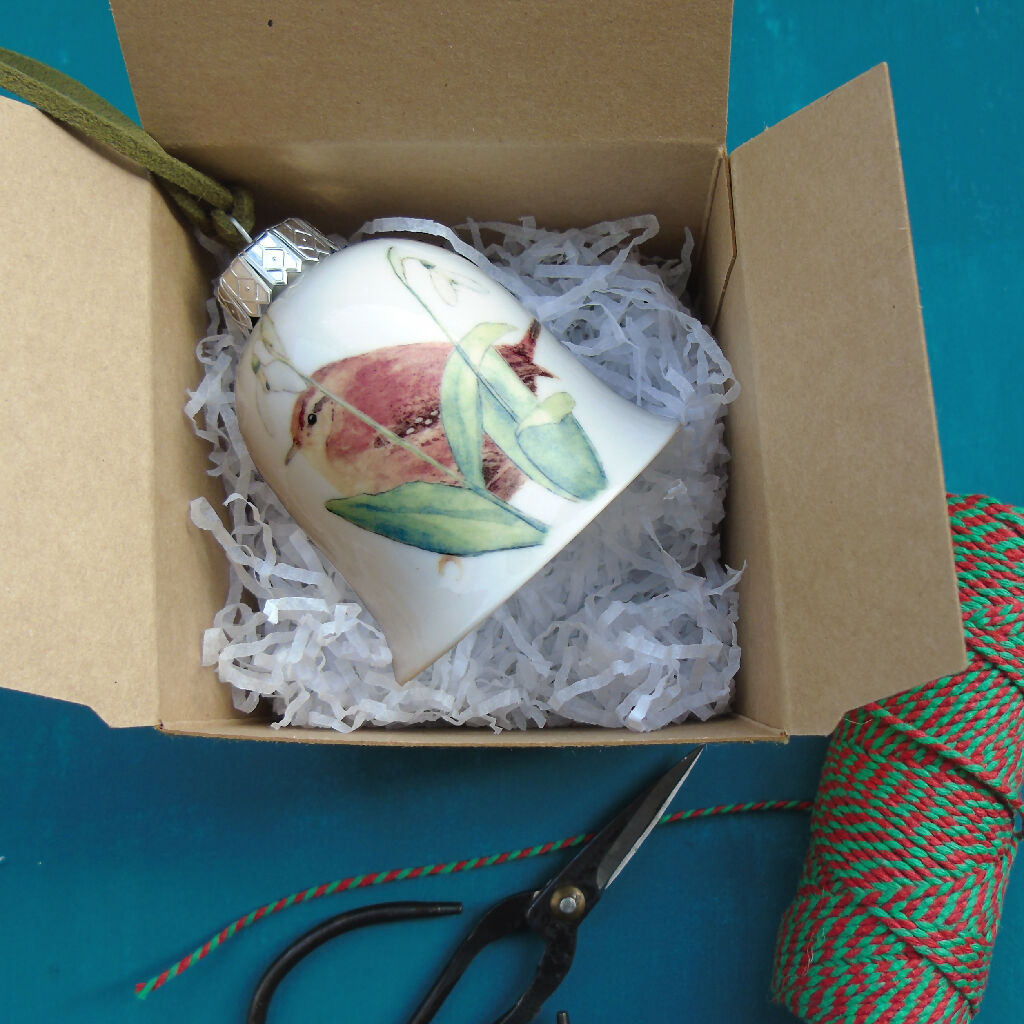 Wren and Snowdrops Fine Bone China Bell Decoration