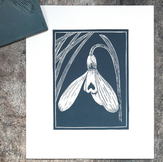 Snowdrop Detail, Limited Edition Lino Print