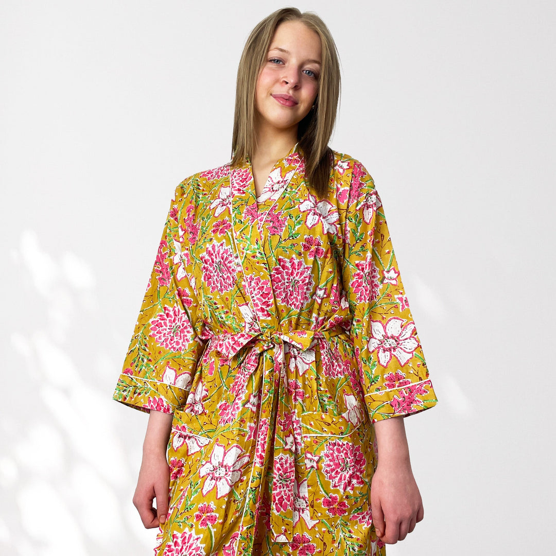 Yellow floral print lightweight cotton dressing gown | Country Living  Marketplace