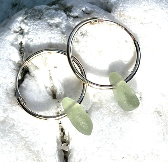 Aqua green Seaglass 9ct gold Earrings