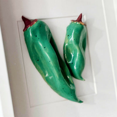 Ceramic Kitchen Wall Art: Olive Green Peppers