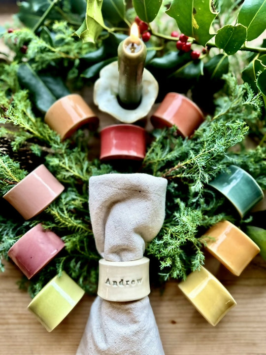 Personalised Handmade Stoneware Christmas Napkin Rings