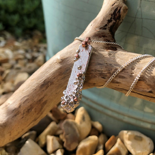 Bespoke Recycled Silver Copper Barnacle Textured Pendant Necklace