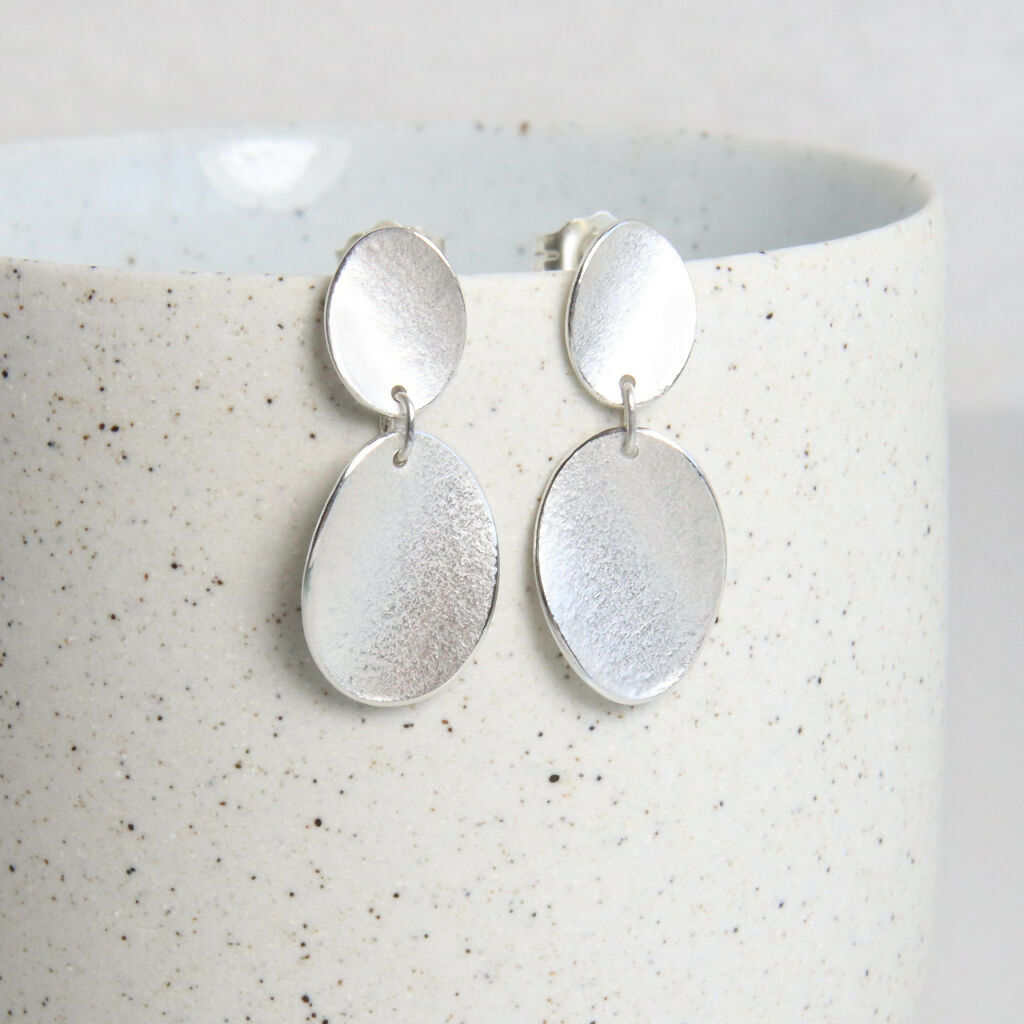 Small silver curled petal earrings
