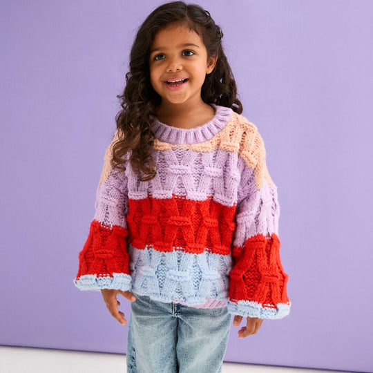 Mandy Kids Criss-Cross Stitch Balloon Sleeve Stripe Jumper