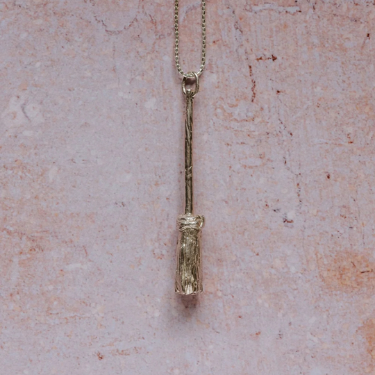 Silver Broomstick Pendant Necklace